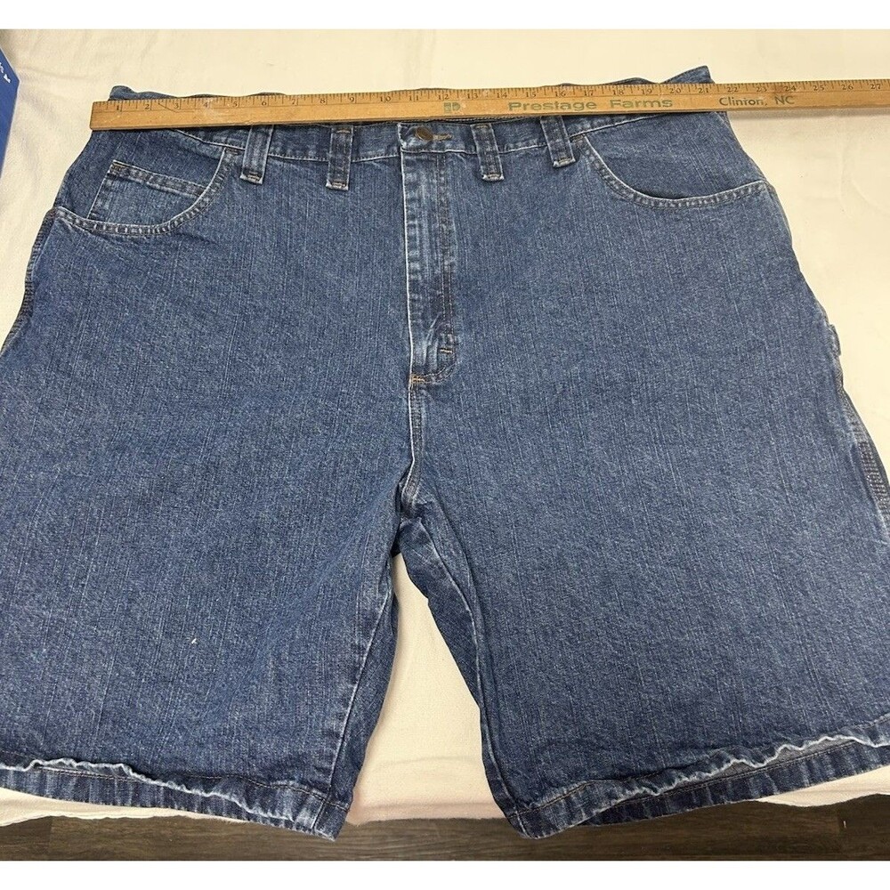 Wrangler Men's Carpenter Denim Shorts Blue Cotton Pockets Zip Logo 9” Inseam